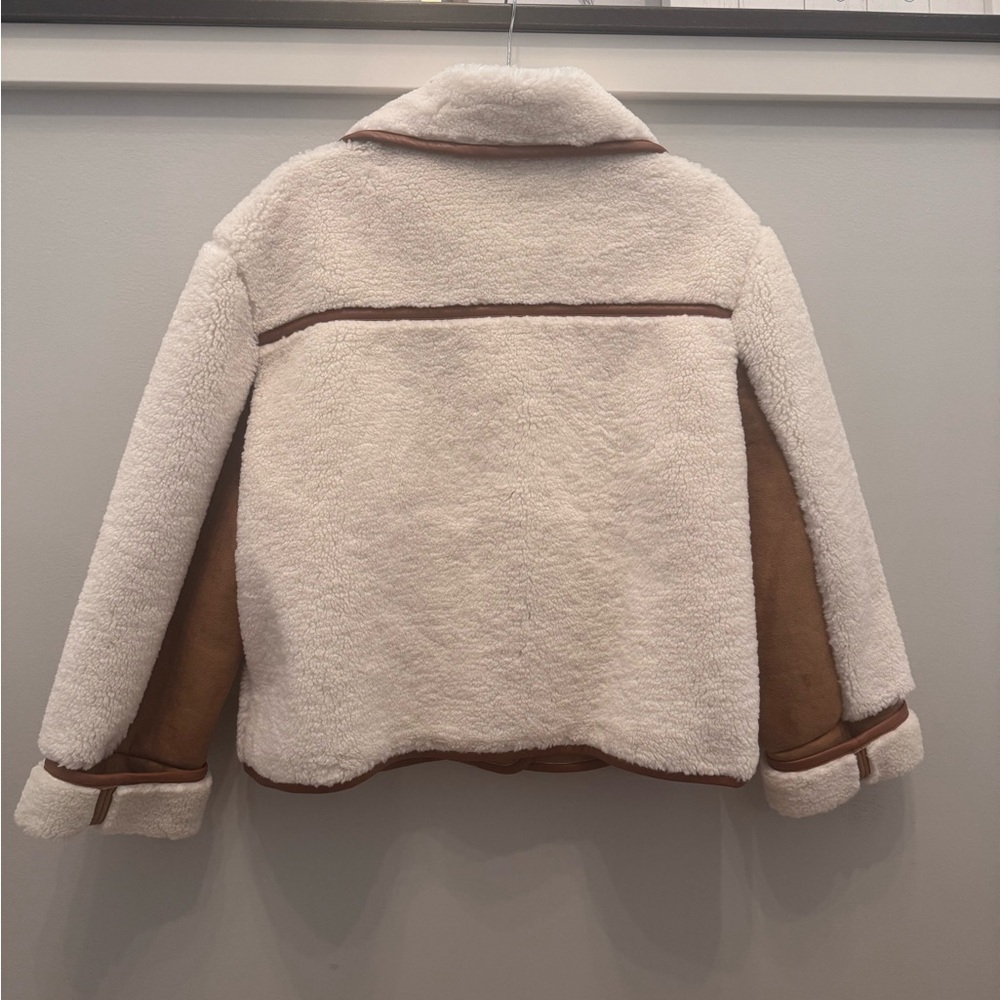 LOFT Cream and Brown Faux Shearling Moto Jacket NWT - Picture 5 of 8
